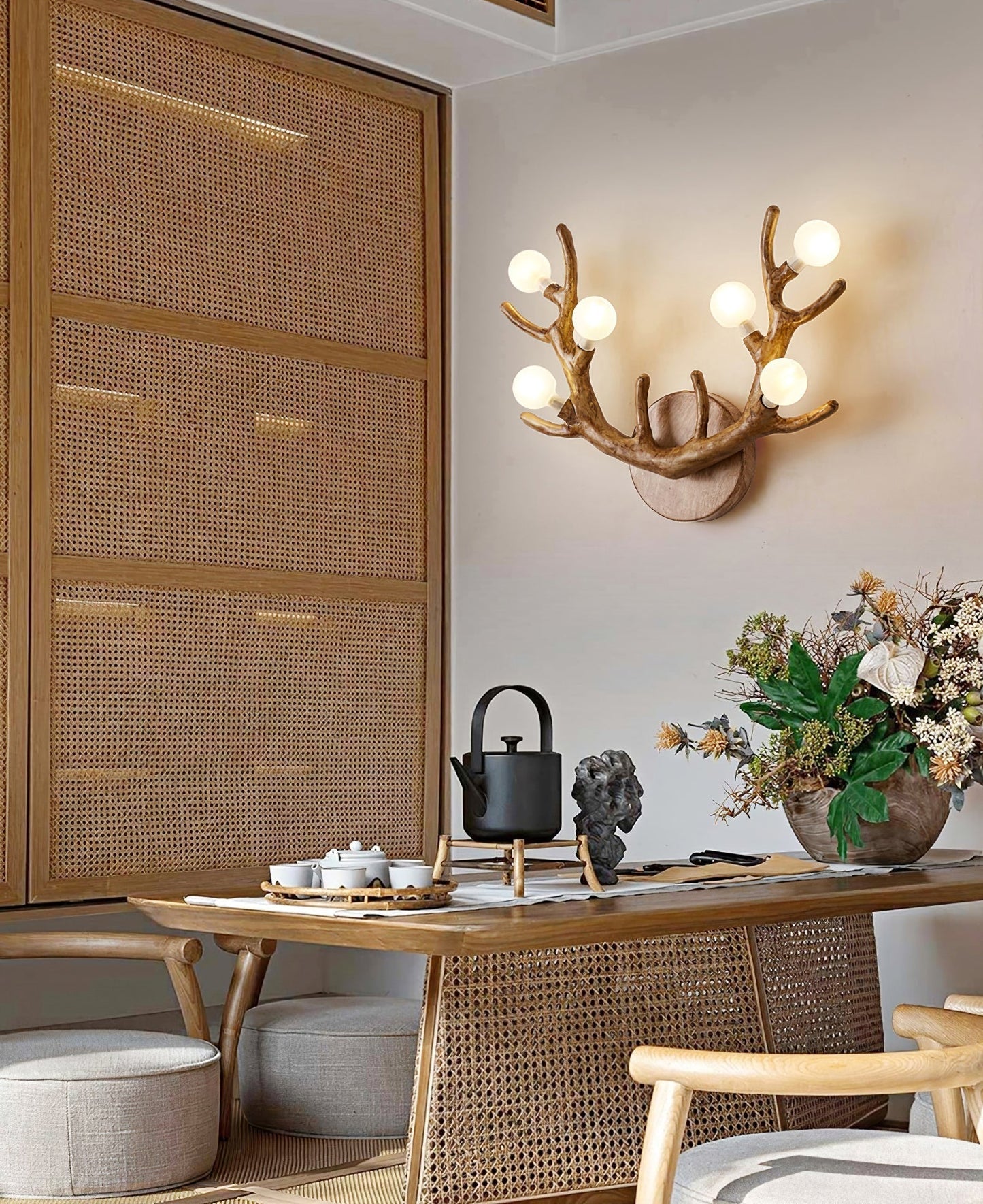 Rustic Wooden Deer Wall Light