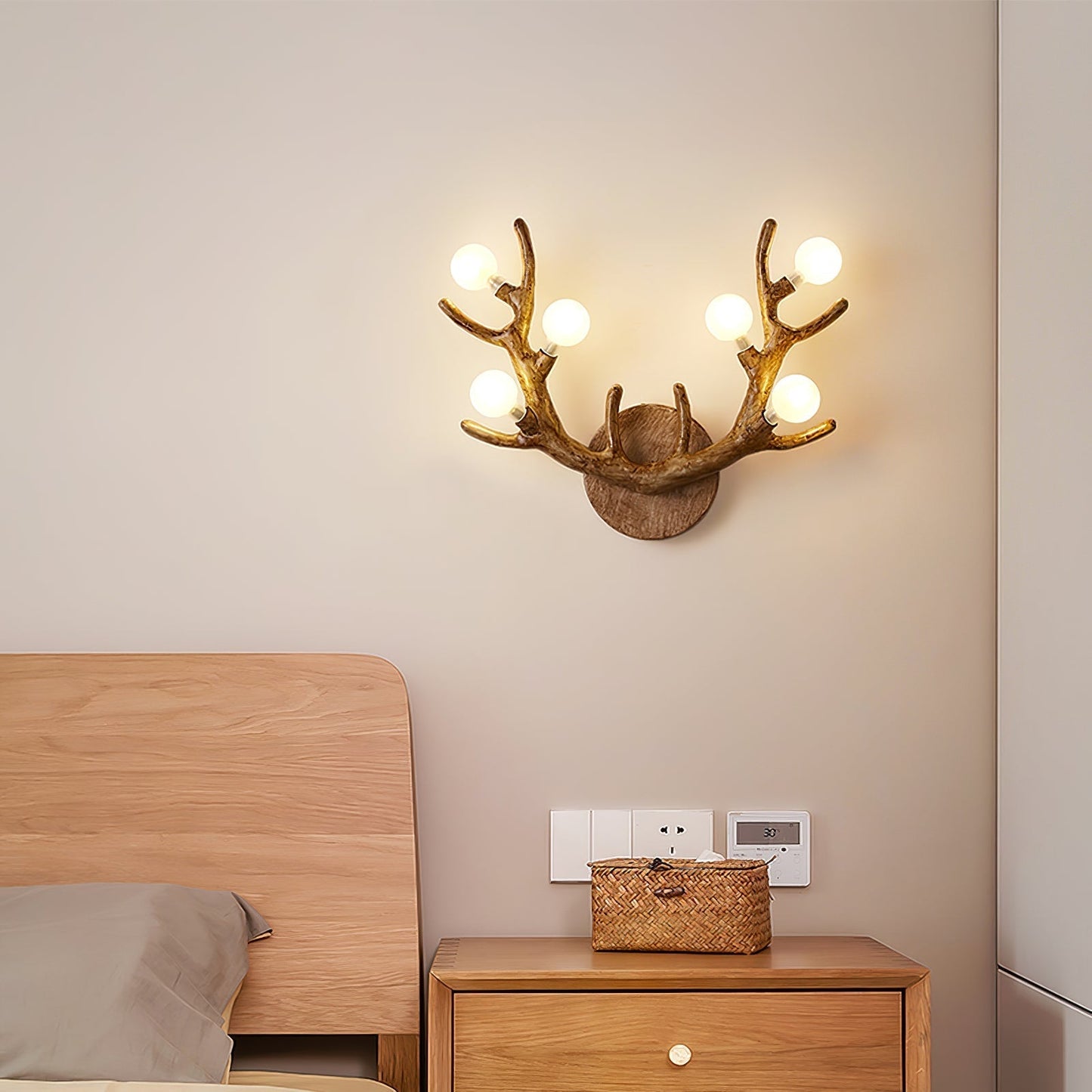 Rustic Wooden Deer Wall Light