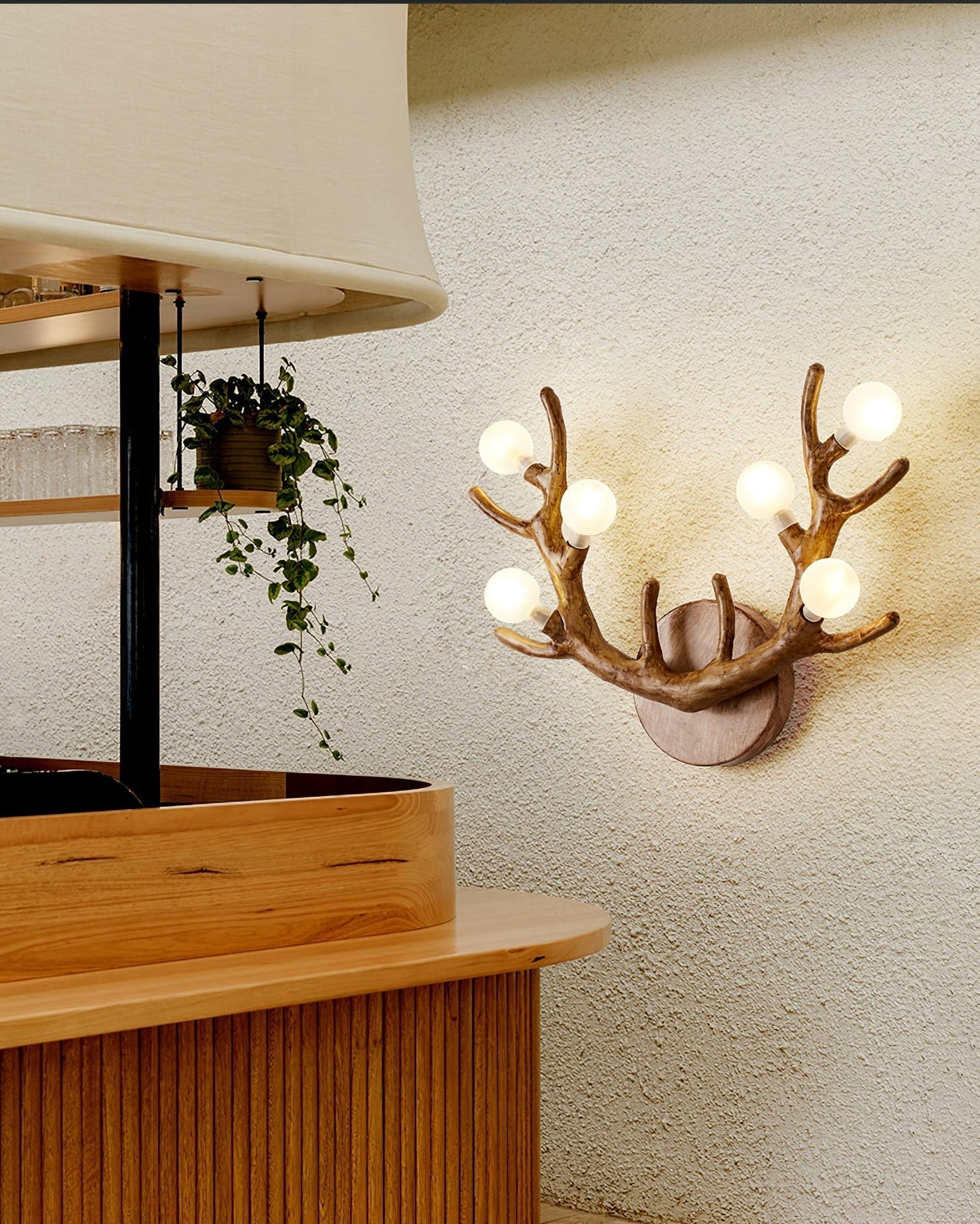 Rustic Wooden Deer Wall Light