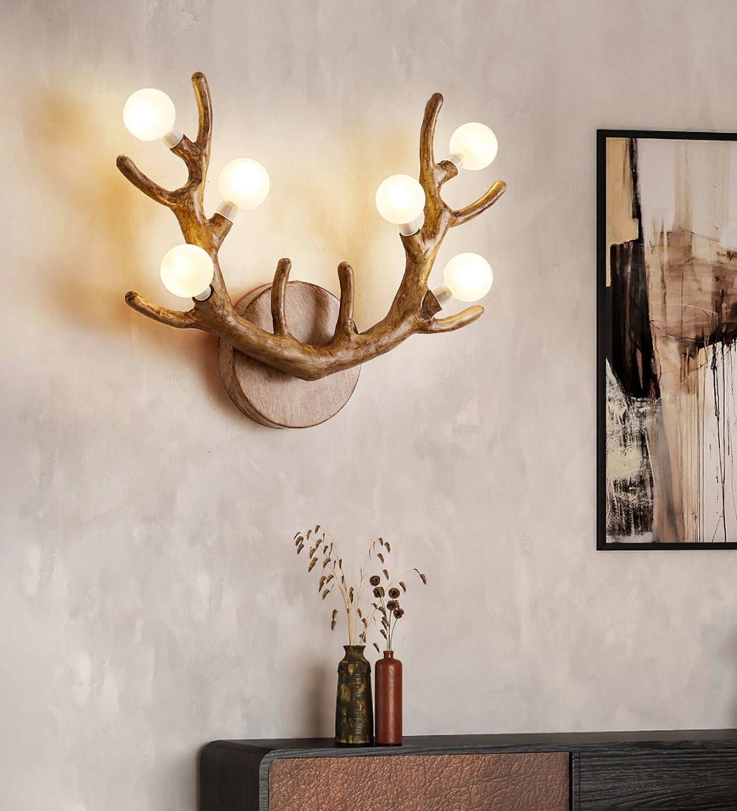 Rustic Wooden Deer Wall Light