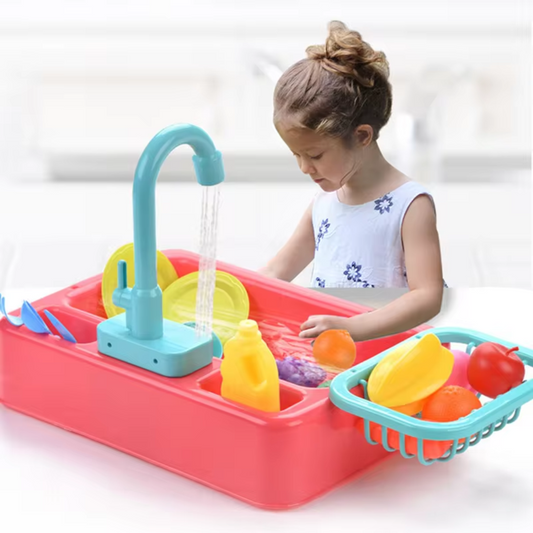 Fun Kids Water Play Kitchen Sink Set with Running Water Faucet - Fesara