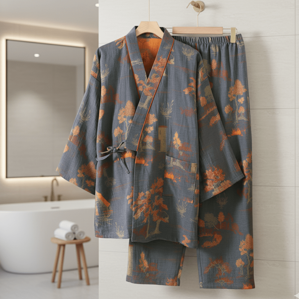 Soft Watercolor Kimono Sleepwear Set for Home - Fesara