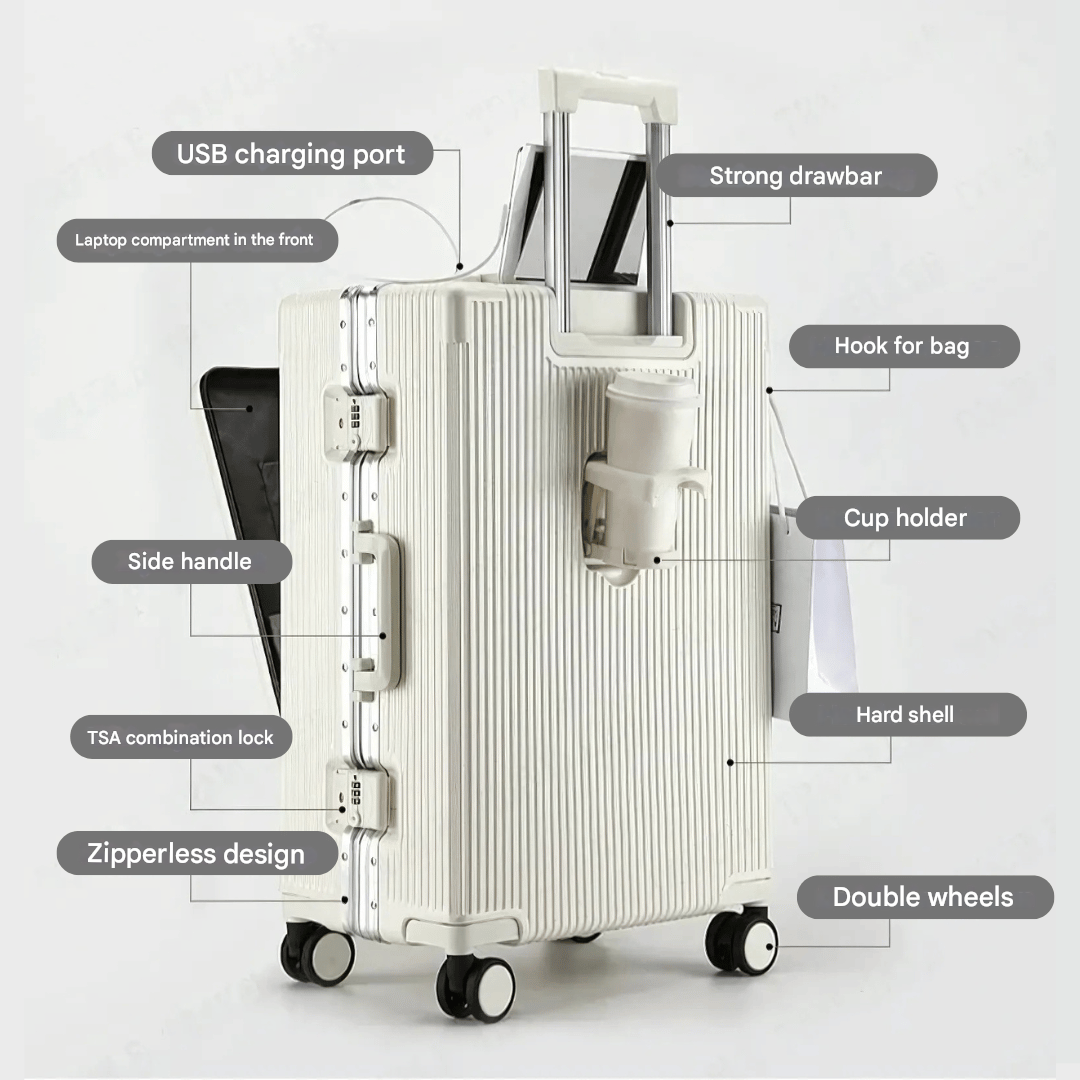 Durable Lightweight Carry-On Luggage with Laptop Pocket