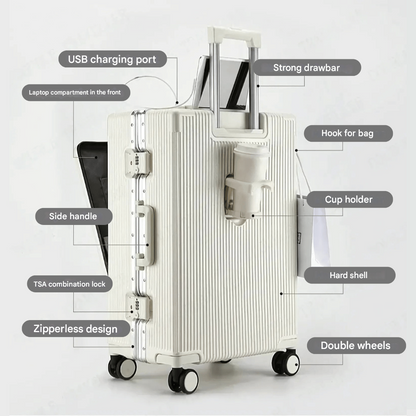 Durable Lightweight Carry-On Luggage with Laptop Pocket