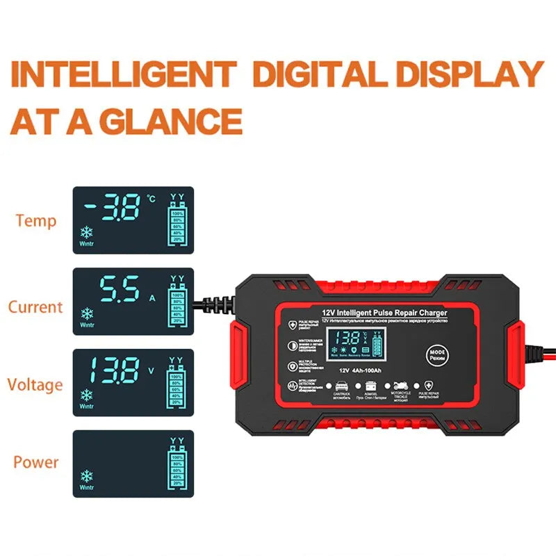 Advanced 12V 6A Auto Battery Charger with LCD Display