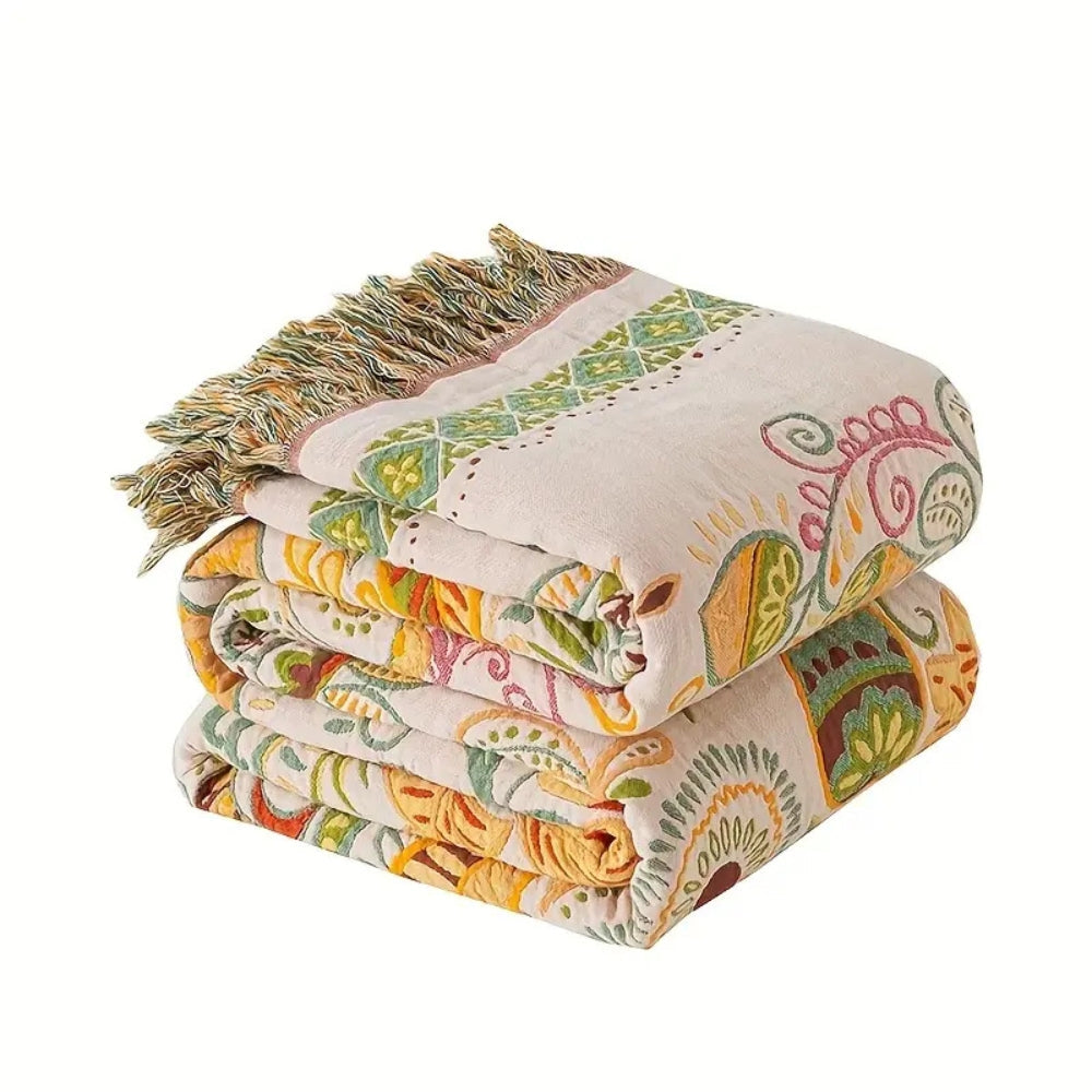 Colorful Reversible Sofa Bed Throw Autumn Leaf Pattern