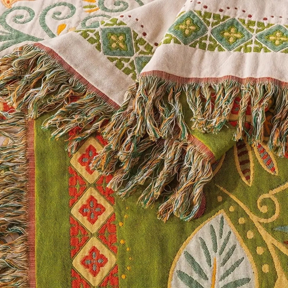 Colorful Reversible Sofa Bed Throw Autumn Leaf Pattern