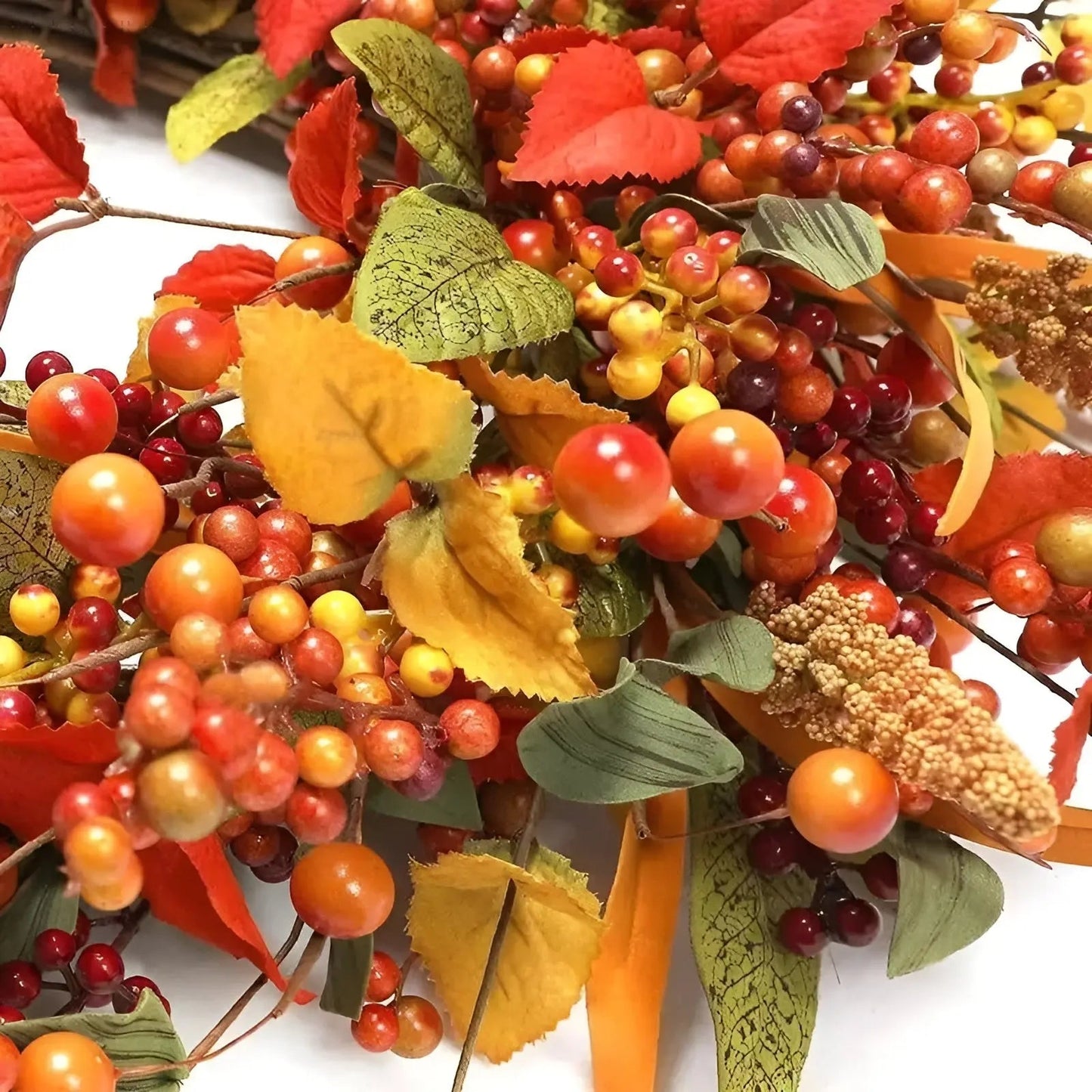Rustic Fall Wicker Door Wreath - Golden Leaves
