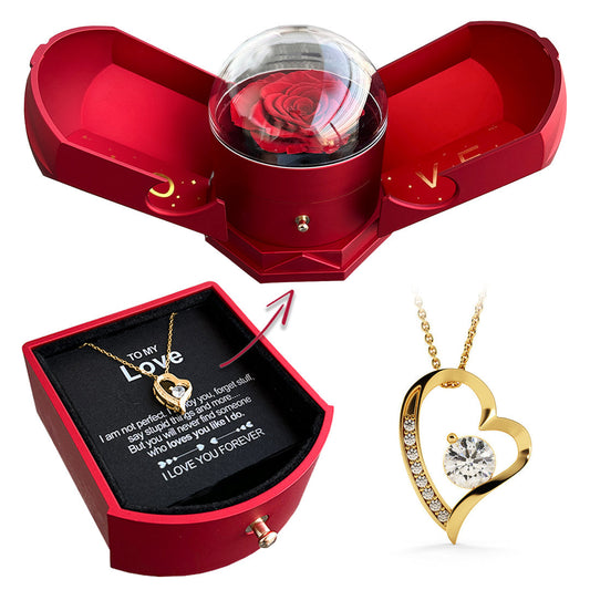 Romantic Rose Gift Box With Heart Necklace - Fesara