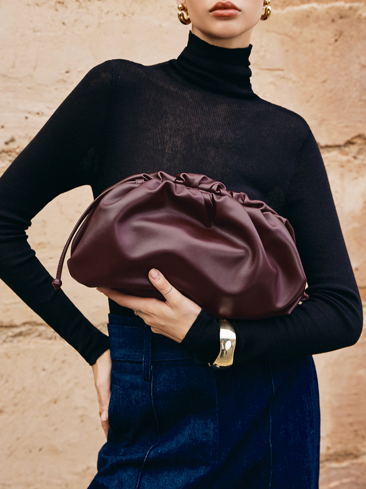Small Black PU Evening Clutch Handbag - Fesara