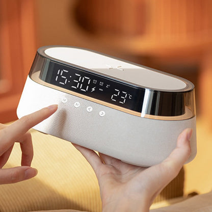 Compact Wireless Charging Clock Radio Bluetooth Speaker