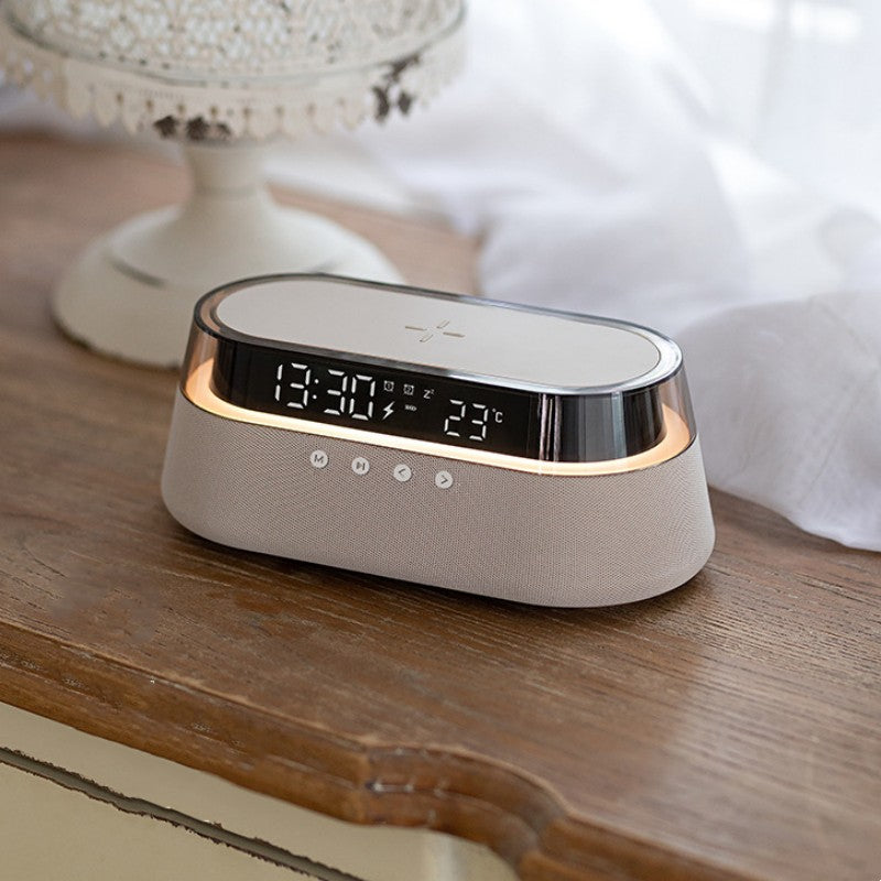 Compact Wireless Charging Clock Radio Bluetooth Speaker