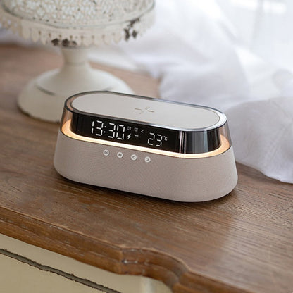 Compact Wireless Charging Clock Radio Bluetooth Speaker