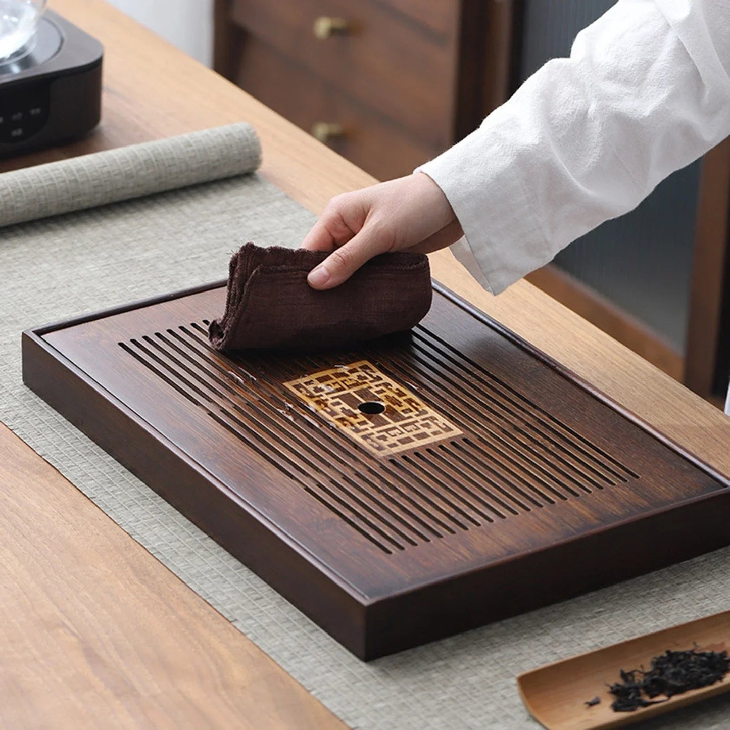BambooCraft | Elegant Multi-Purpose Bamboo Tea Serving Tray with Drainage 3