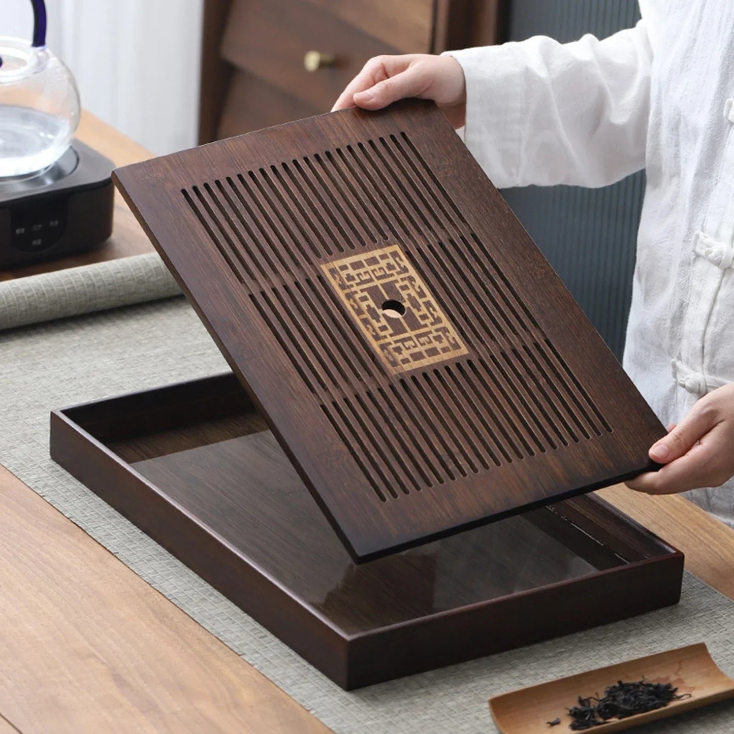 BambooCraft | Elegant Multi-Purpose Bamboo Tea Serving Tray with Drainage 4