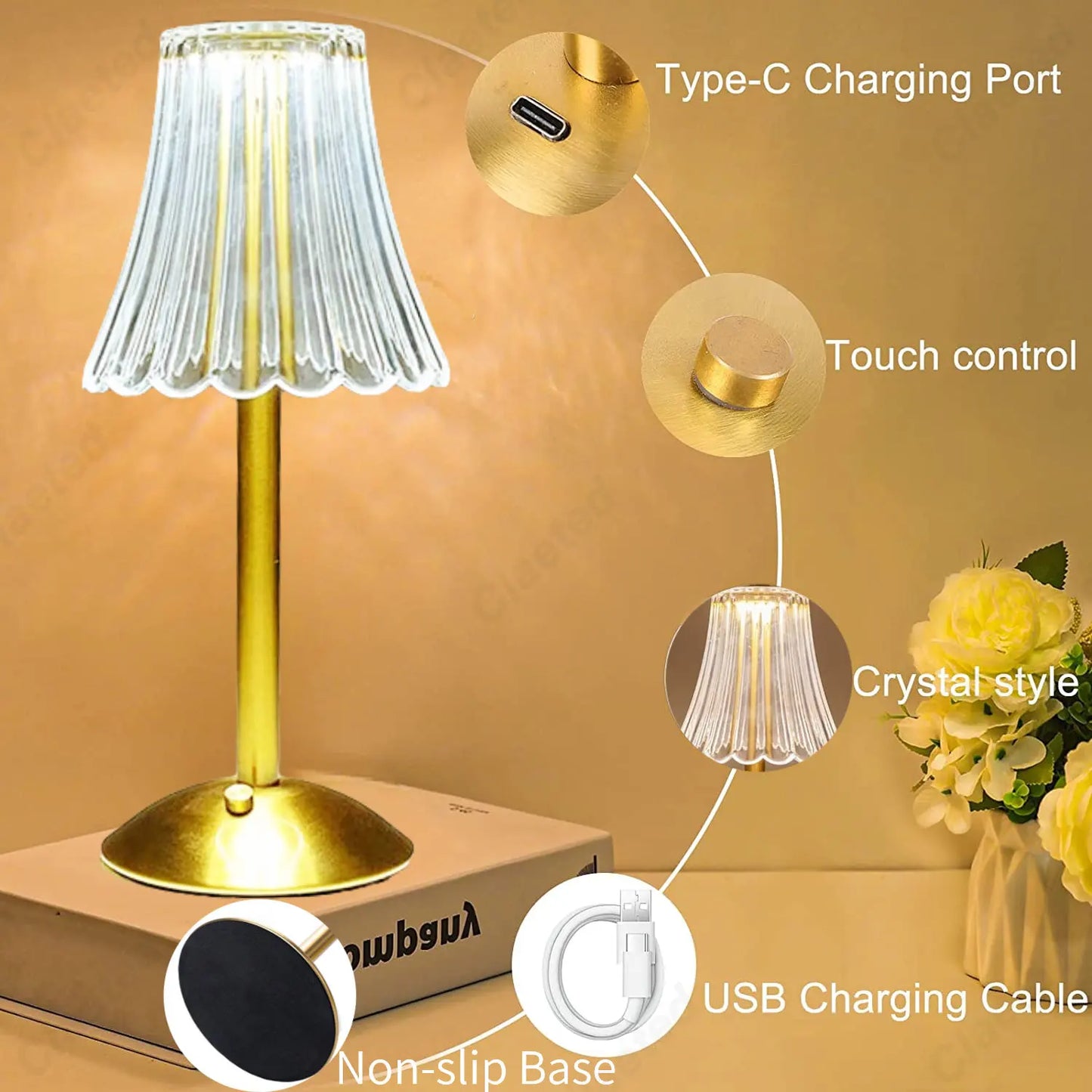Luxury Crystal Wireless Desk Lamp