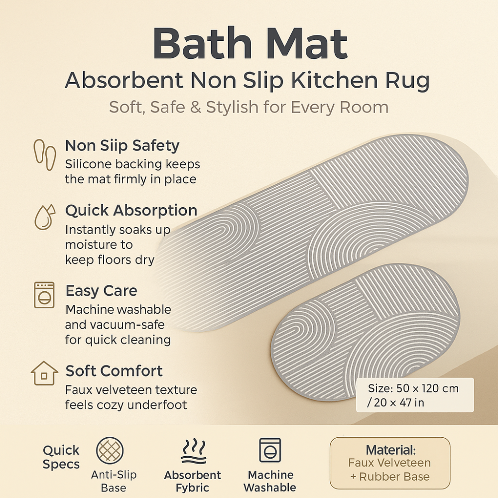 Soft Absorbent Bathroom Mat Non Slip Floor Rug - Fesara