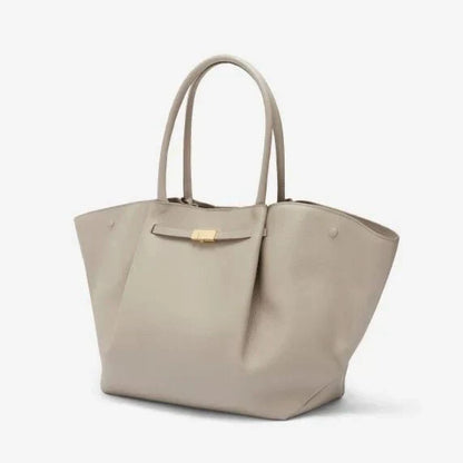 Large Leather Shoulder Handbag with Gold Buckle