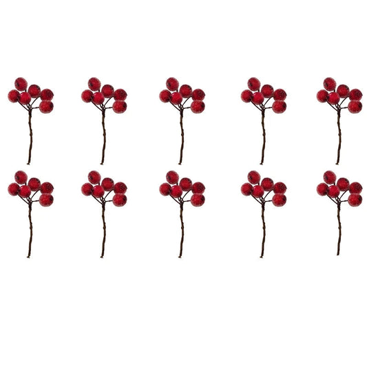 Artificial Red Christmas Berry Decorative Picks - Fesara