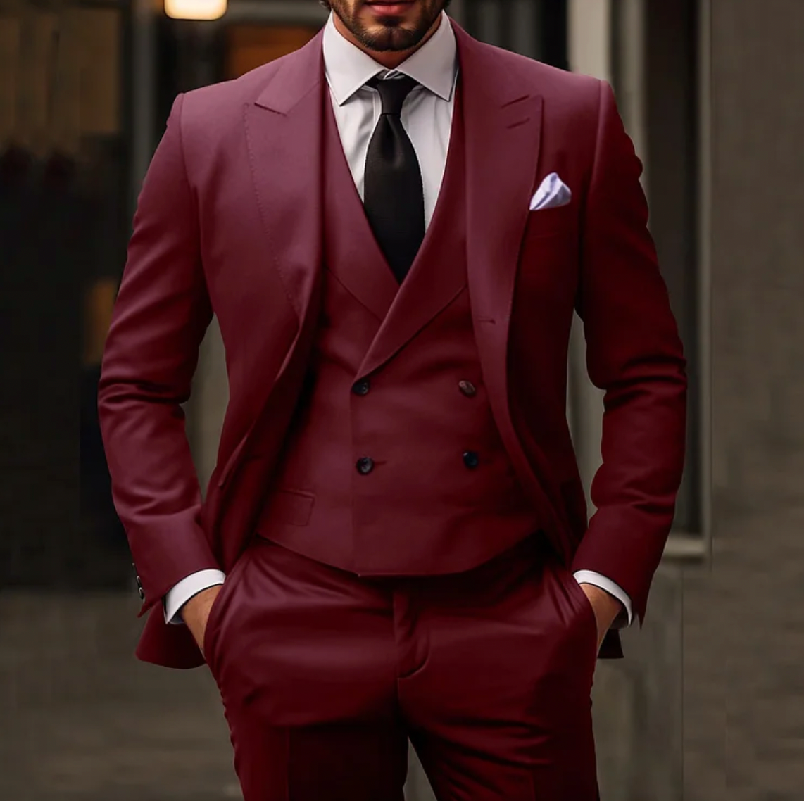 Men's Suit Black 3-Piece Size M Polyester-4