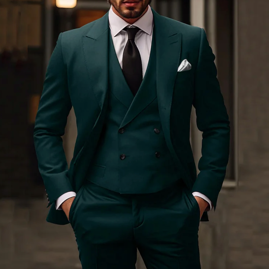 Men's Suit Black 3-Piece Size M Polyester-3