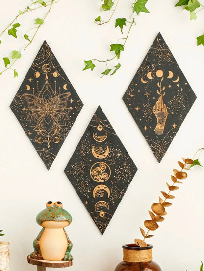 Boho Chic Wooden Wall Art Moon Phase Decor