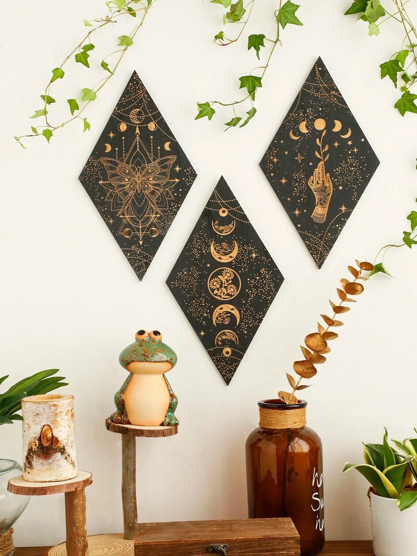 Boho Chic Wooden Wall Art Moon Phase Decor