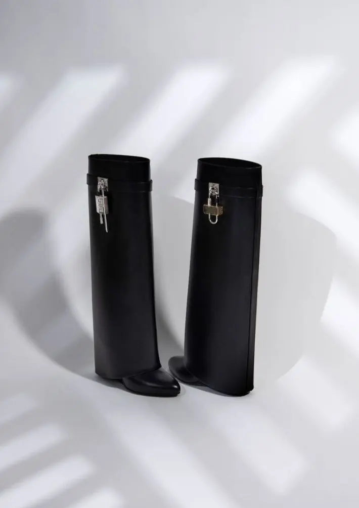 Black Vegan Leather Women's Boots with Hidden Wedge – Elegant Slip-On Fashion Footwear 6