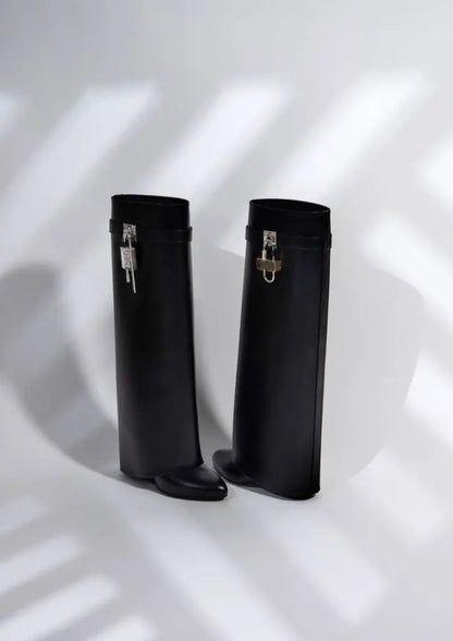 Black Vegan Leather Women's Boots with Hidden Wedge – Elegant Slip-On Fashion Footwear 6