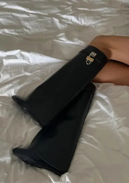 Black Vegan Leather Women's Boots with Hidden Wedge – Elegant Slip-On Fashion Footwear 8
