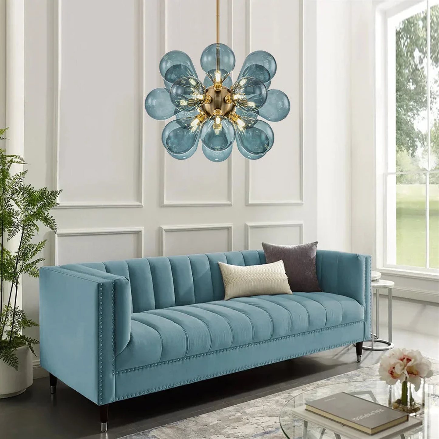Blue glass cluster chandelier by Jarise 3