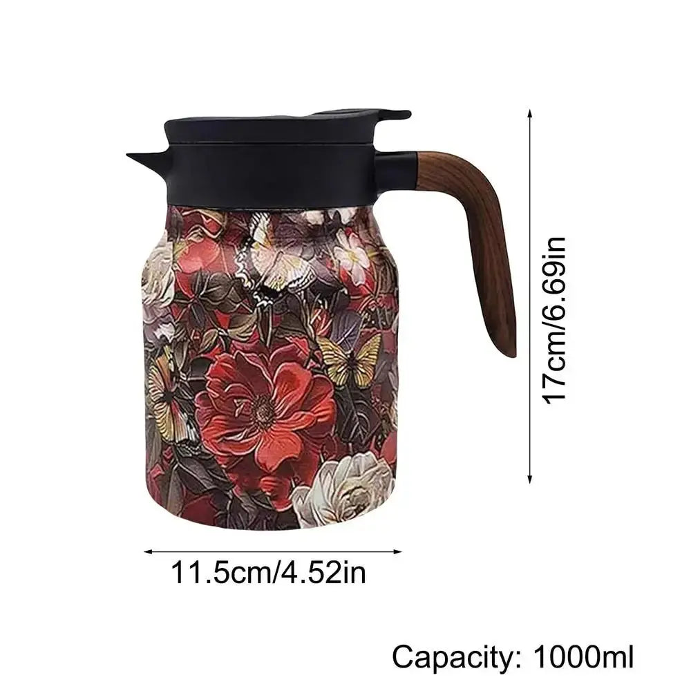Classic Floral Tea Infuser Teapot - 1000ml Stainless Steel