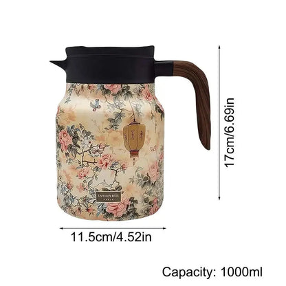 Classic Floral Tea Infuser Teapot - 1000ml Stainless Steel
