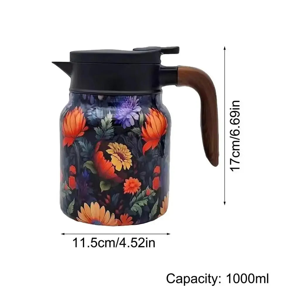 Classic Floral Tea Infuser Teapot - 1000ml Stainless Steel