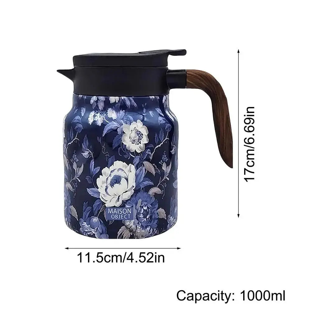 Classic Floral Tea Infuser Teapot - 1000ml Stainless Steel