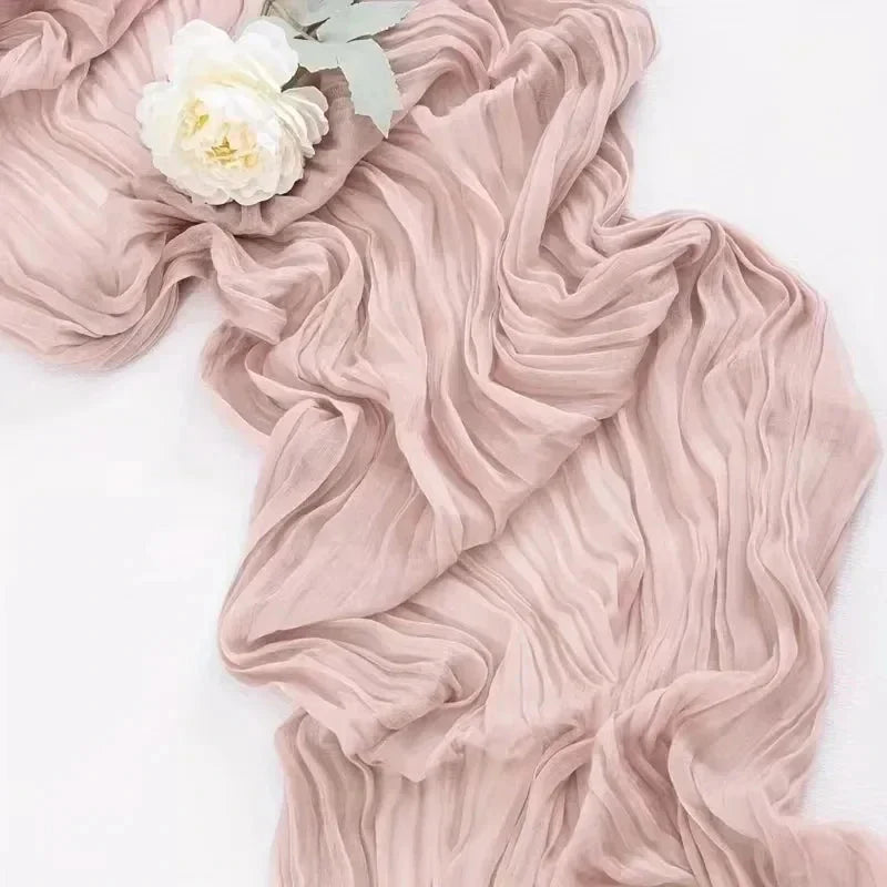BlushGauze | Elegant Pleated Cotton Cheesecloth Table Runner Set of 10 3