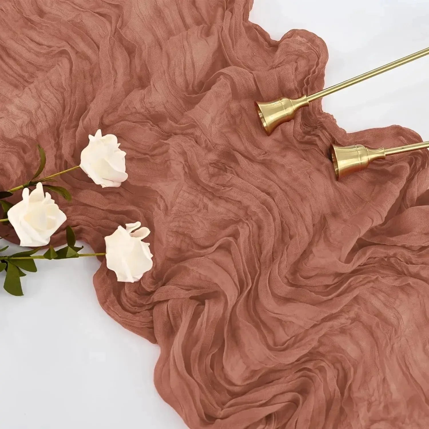 BlushGauze | Elegant Pleated Cotton Cheesecloth Table Runner Set of 10 6