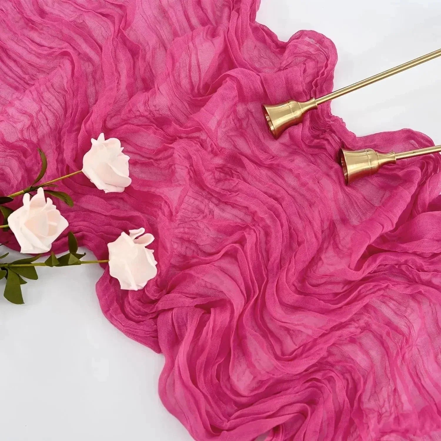 BlushGauze | Elegant Pleated Cotton Cheesecloth Table Runner Set of 10 7