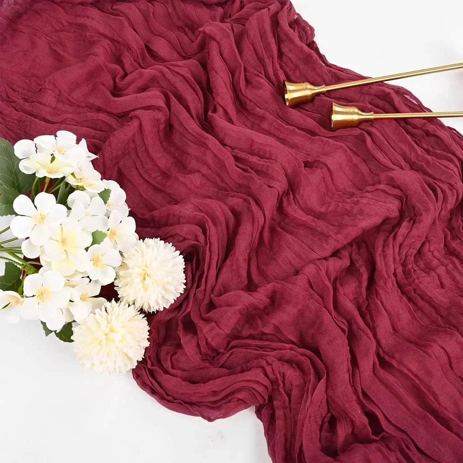 BlushGauze | Elegant Pleated Cotton Cheesecloth Table Runner Set of 10 8