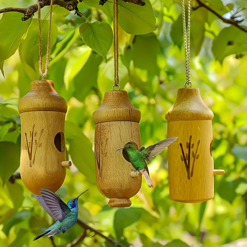 Natural Wood Birdhouse Hanging Bird Nest Set - Fesara