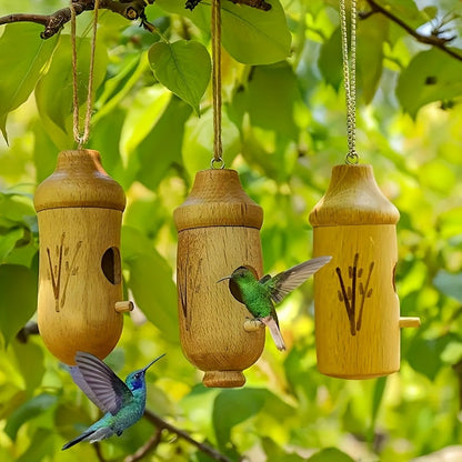 Natural Wood Birdhouse Hanging Bird Nest Set - Fesara