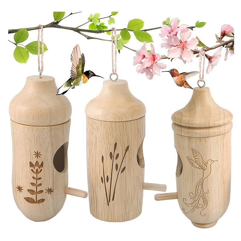 Natural Wood Birdhouse Hanging Bird Nest Set