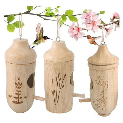 Natural Wood Birdhouse Hanging Bird Nest Set