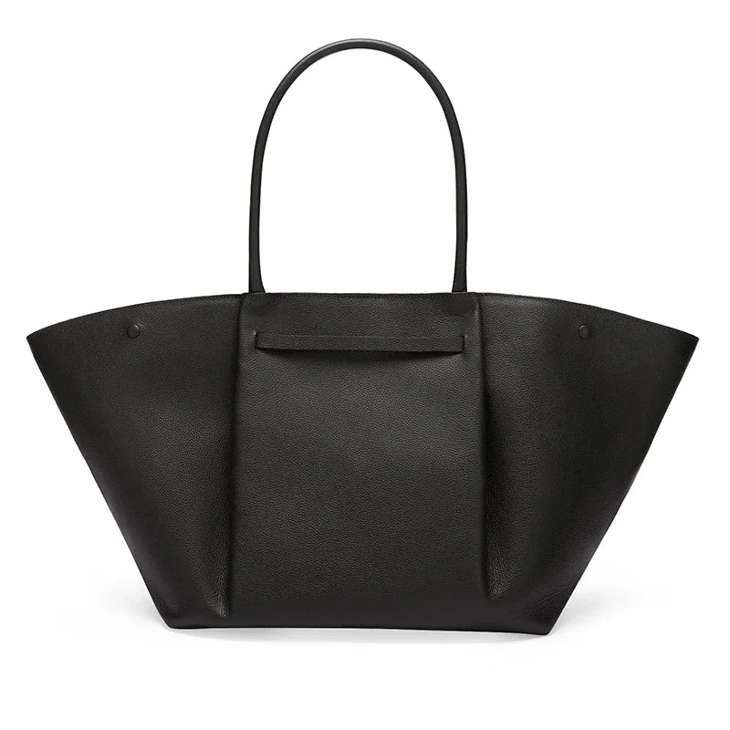 Large Leather Shoulder Handbag with Gold Buckle