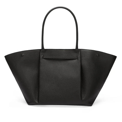 Large Leather Shoulder Handbag with Gold Buckle