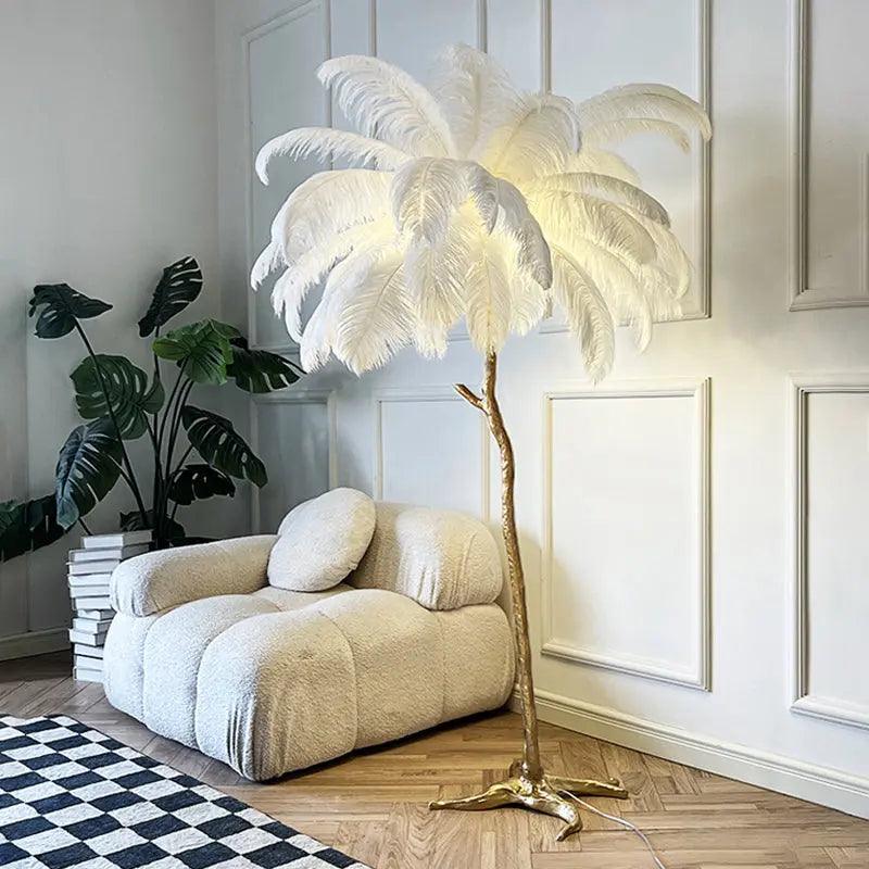 Tall Natural Feather Floor Lamp
