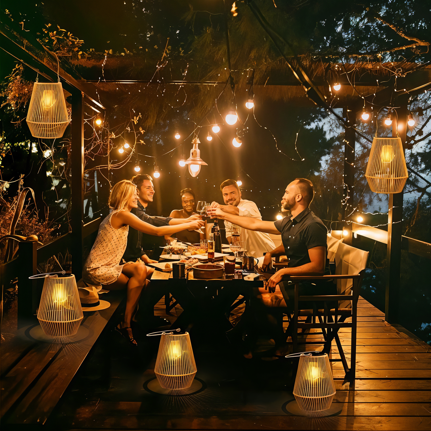 Outdoor Bamboo Solar Powered Lantern Light