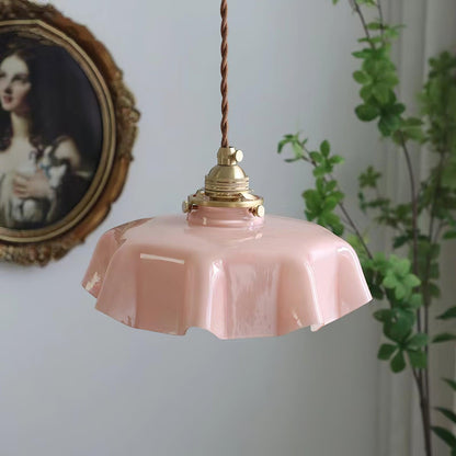 Elegant Ruffled Glass Metal Pendant Lamp