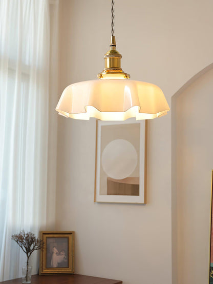 Elegant Ruffled Glass Metal Pendant Lamp