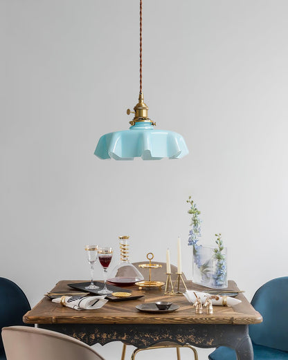 Elegant Ruffled Glass Metal Pendant Lamp